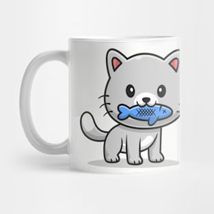 Cute Cat Bites Fish Mug